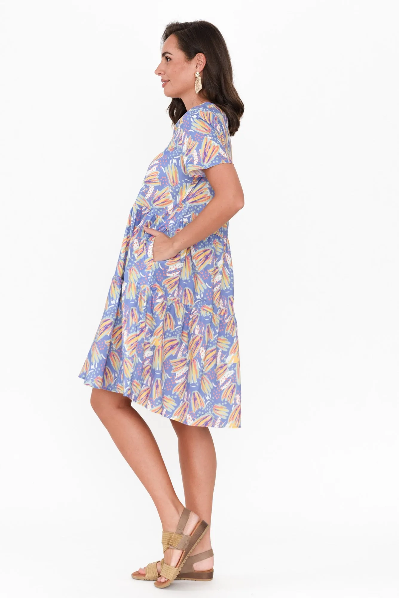 Kienna Blue Abstract Cotton Poplin Dress