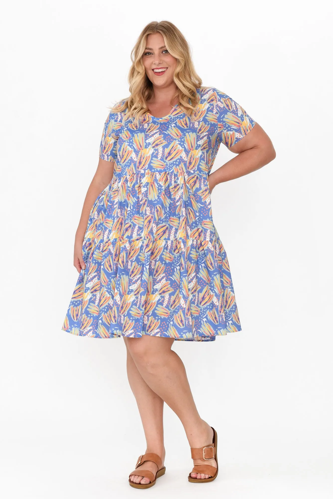 Kienna Blue Abstract Cotton Poplin Dress