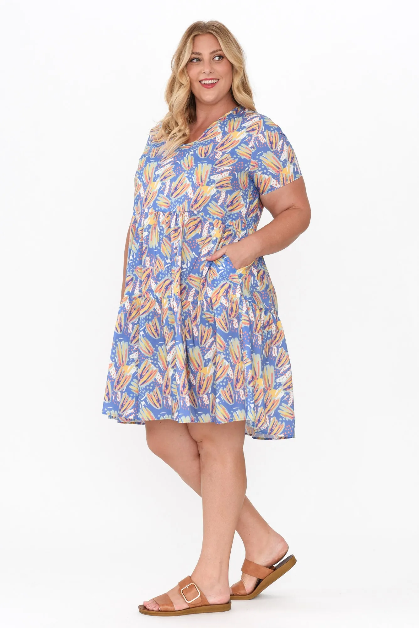 Kienna Blue Abstract Cotton Poplin Dress