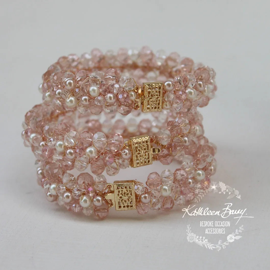 Michelle Bracelet - Crystal & Pearl Bracelet - Blush pink and Ivory