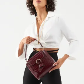 Midi Pimlico, Burgundy Top Handle Bag, Embossed