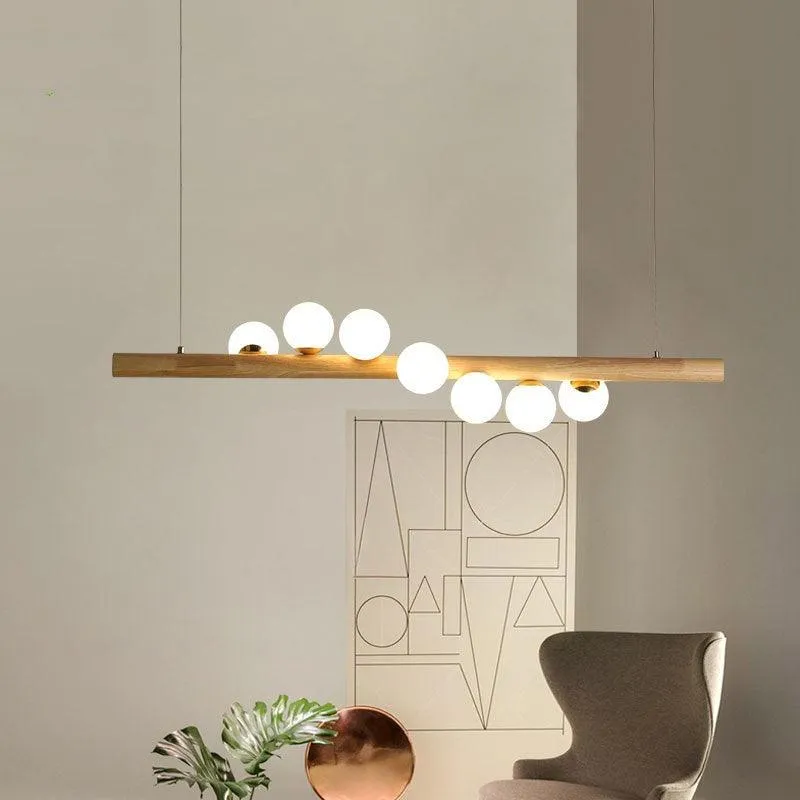 Modern Wooden LED Chandelier with Adjustable Height and Multiple Lighting Colors