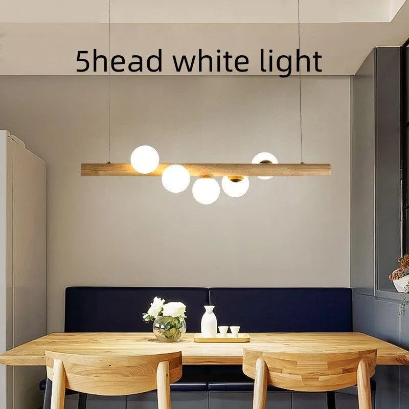 Modern Wooden LED Chandelier with Adjustable Height and Multiple Lighting Colors