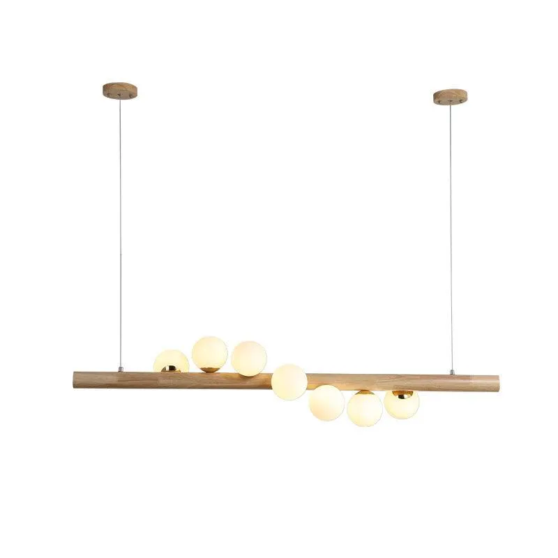 Modern Wooden LED Chandelier with Adjustable Height and Multiple Lighting Colors