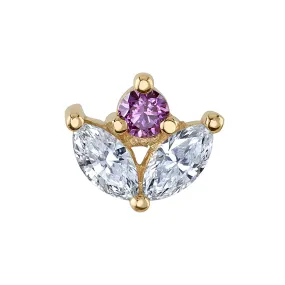 "Bloom" Threaded End in Gold with Diamond & Rhodolite