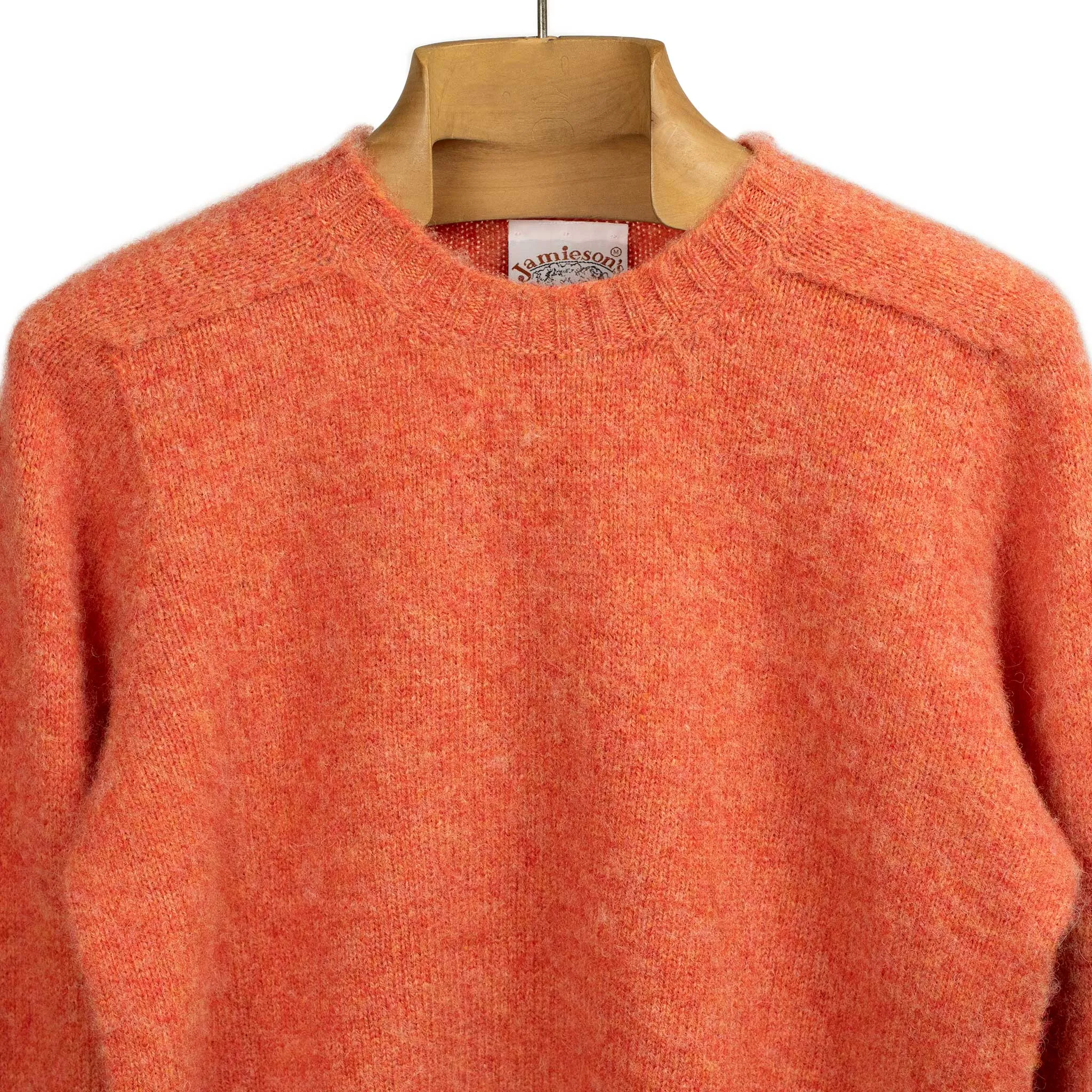 Shaggy brushed Shetland wool crewneck sweater, Flame