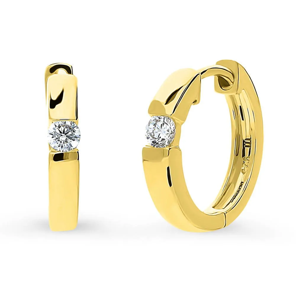 Solitaire CZ Medium Hoop Earrings in Sterling Silver 0.64