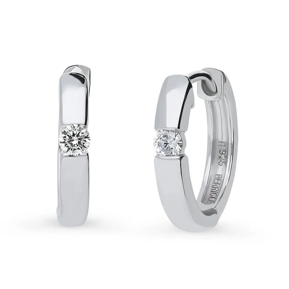 Solitaire CZ Medium Hoop Earrings in Sterling Silver 0.64