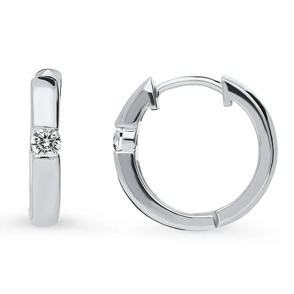 Solitaire CZ Medium Hoop Earrings in Sterling Silver 0.64