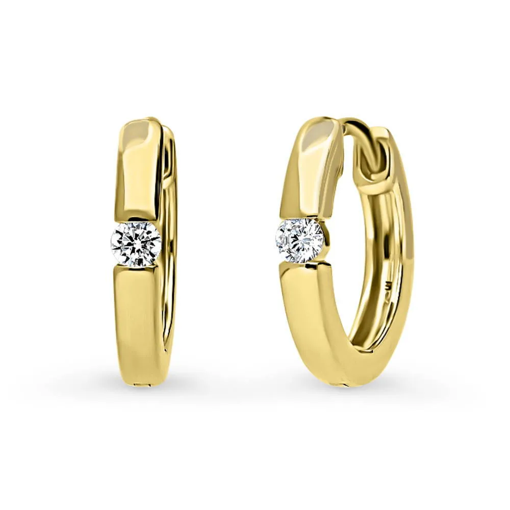 Solitaire CZ Small Hoop Earrings in Gold Flashed Sterling Silver