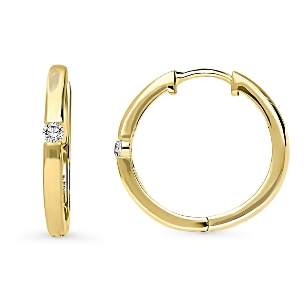 Solitaire CZ Small Hoop Earrings in Gold Flashed Sterling Silver