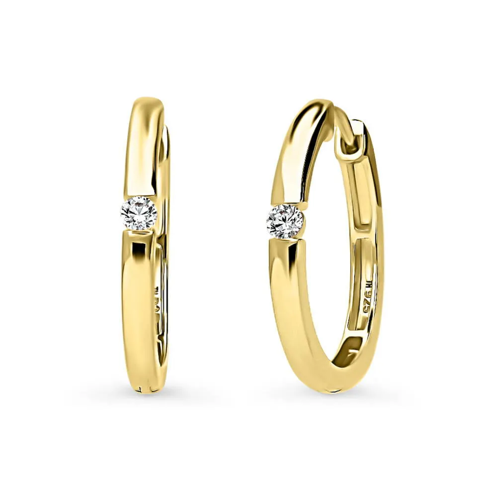 Solitaire CZ Small Hoop Earrings in Gold Flashed Sterling Silver