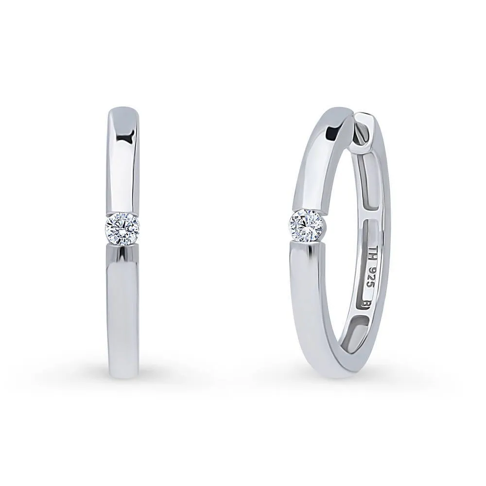 Solitaire CZ Small Hoop Earrings in Sterling Silver