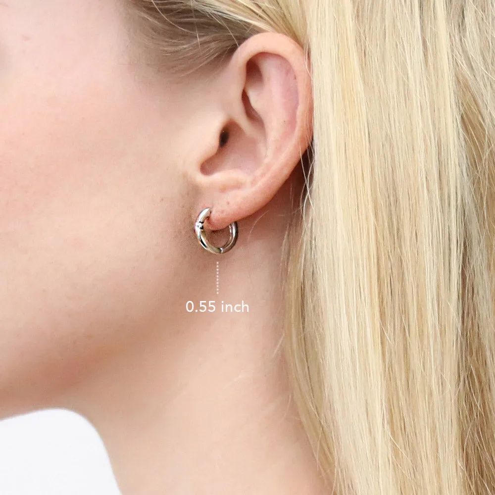 Solitaire CZ Small Hoop Earrings in Sterling Silver