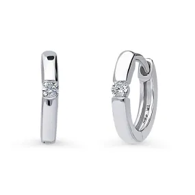 Solitaire CZ Small Hoop Earrings in Sterling Silver