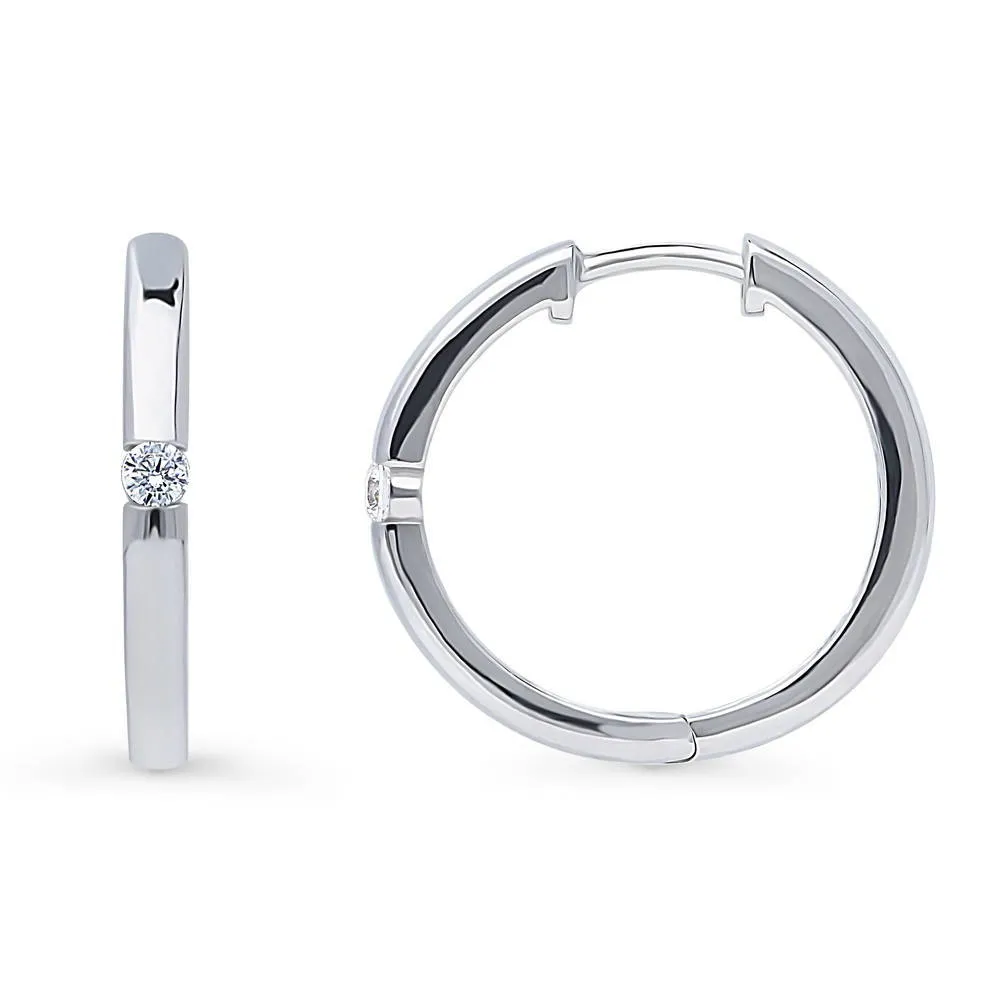 Solitaire CZ Small Hoop Earrings in Sterling Silver