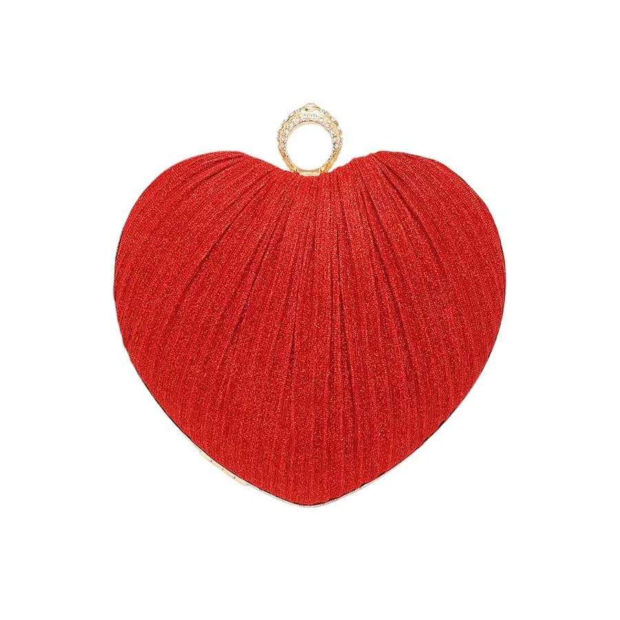 Sparkle Fabric Heart Fold Clutch Evening Bag Crossbody Bag