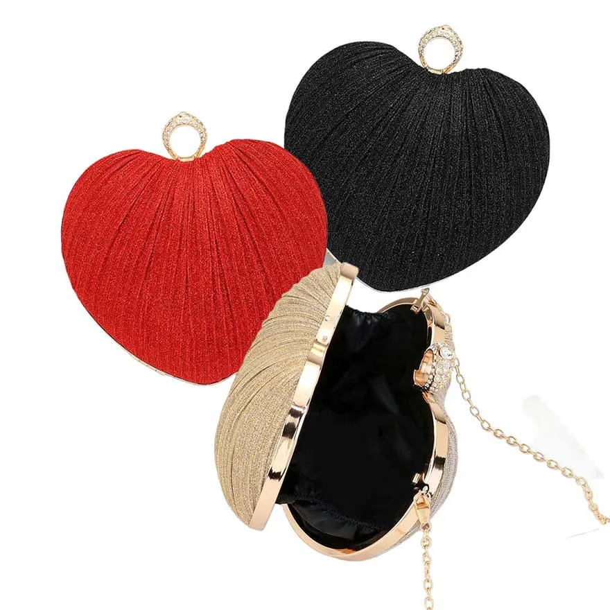 Sparkle Fabric Heart Fold Clutch Evening Bag Crossbody Bag