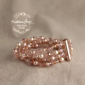 Suzan blush pink and rose gold multi strand cuff bracelet