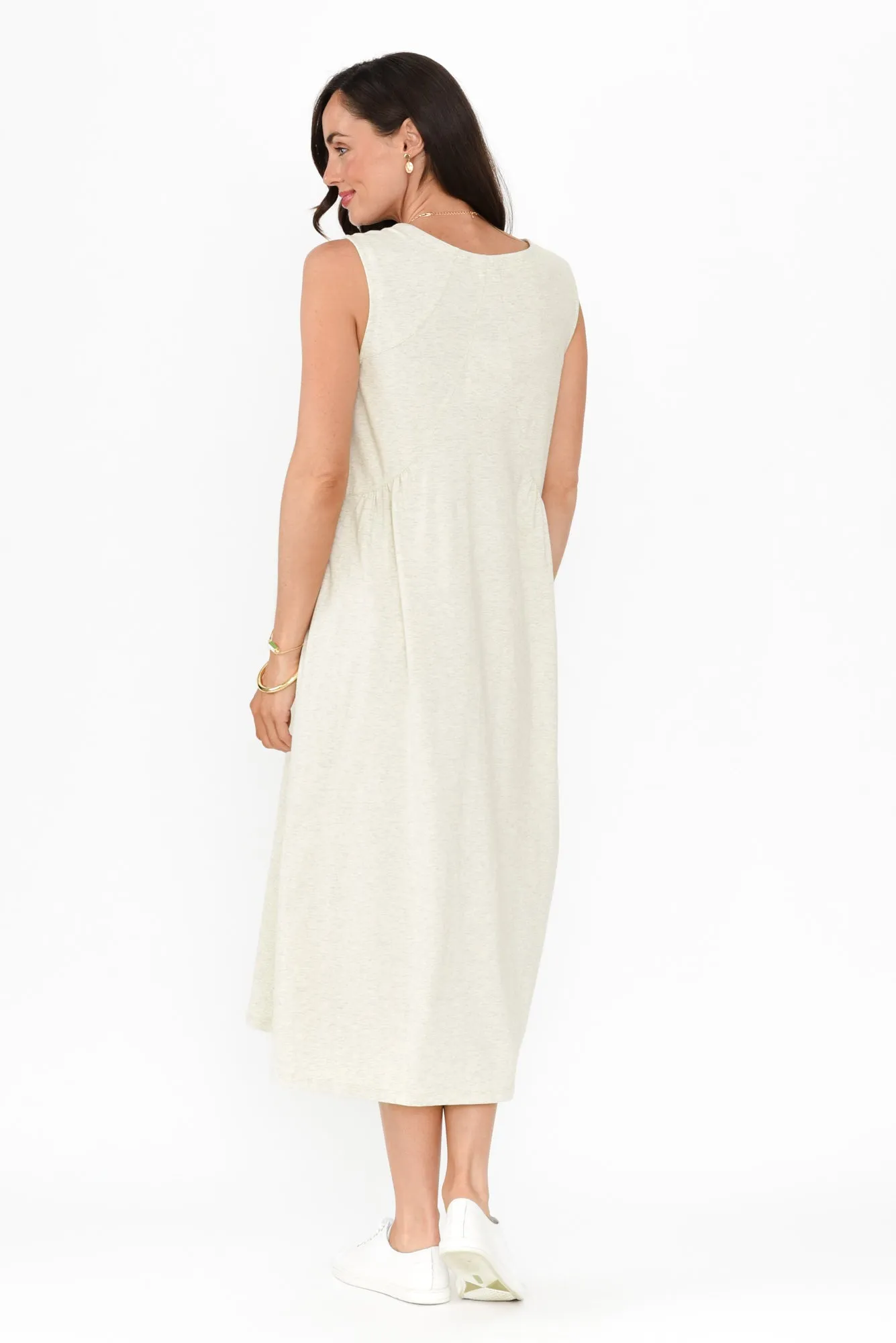 Tarah Grey Marle Cotton Stretch V Neck Dress