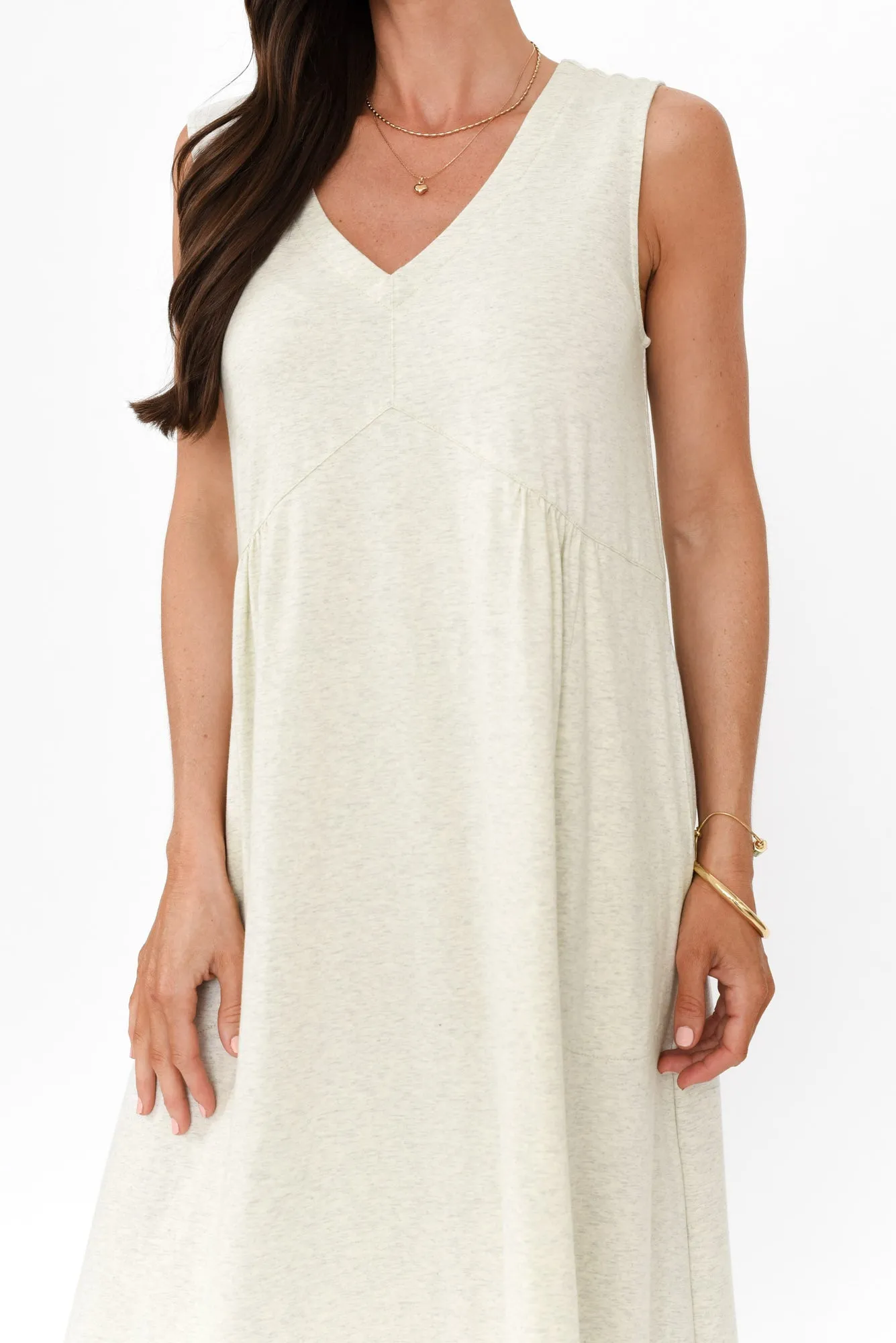 Tarah Grey Marle Cotton Stretch V Neck Dress