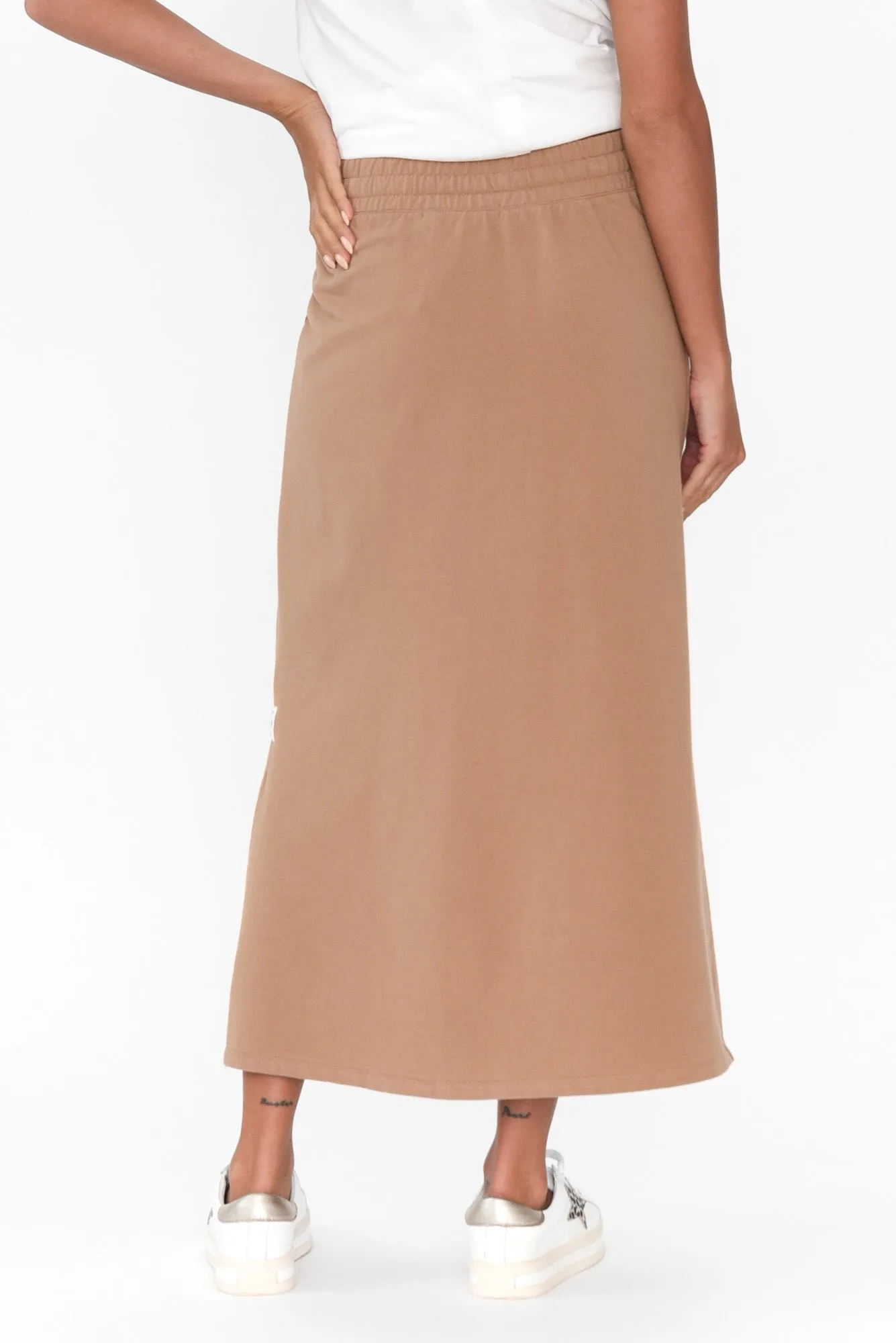 Travel Mocha Cotton Maxi Skirt