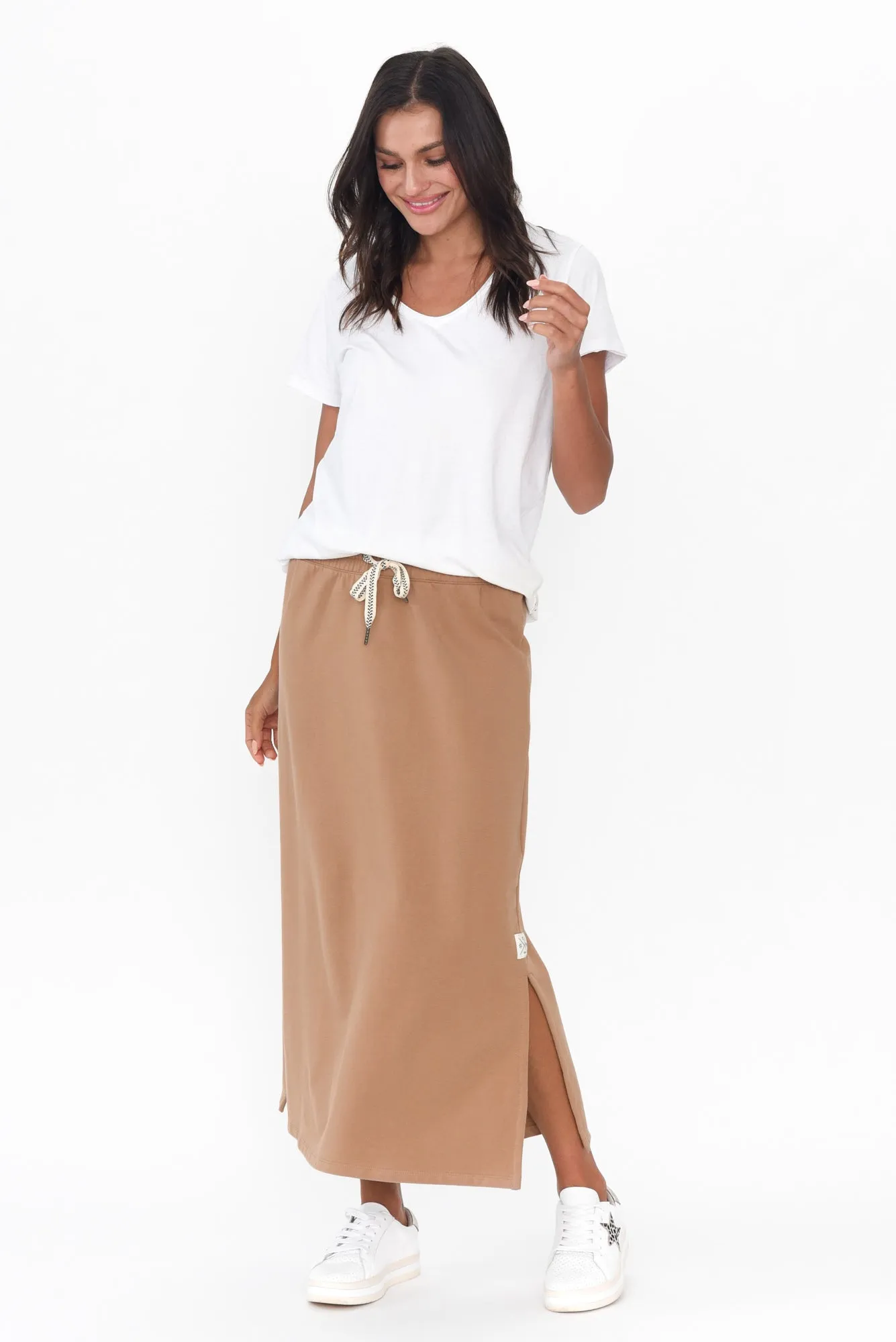 Travel Mocha Cotton Maxi Skirt