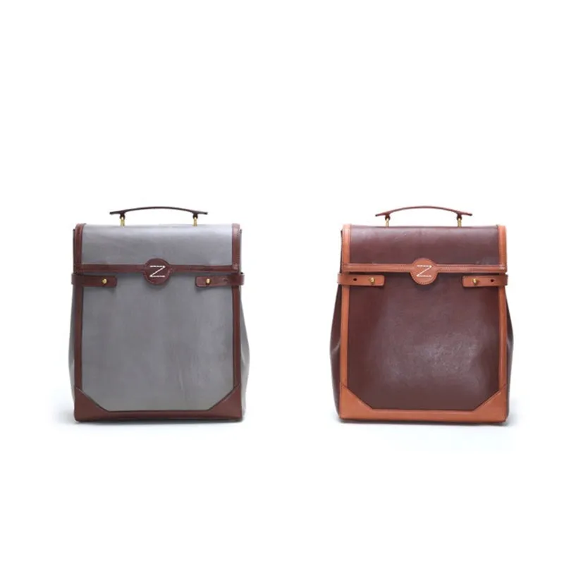 Vintage Fashion Vegetable Tanned Leather Colour Clash Backpack