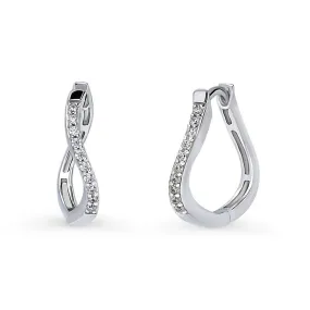 Wave Woven CZ Medium Hoop Earrings in Sterling Silver 0.72